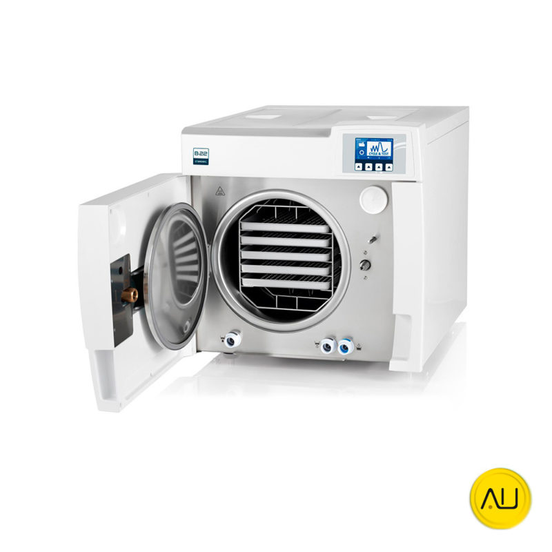 Puerta abierta perspectiva autoclave Mocom B-Futura (2022) 17l, 22l, y 28l en venta para comprar en la tienda de autoclav.es