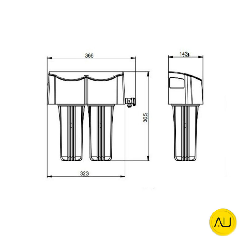 Plano medidas desmineralizador de agua Mocom Pure 100 en venta para comprar en la tienda de autoclav.es