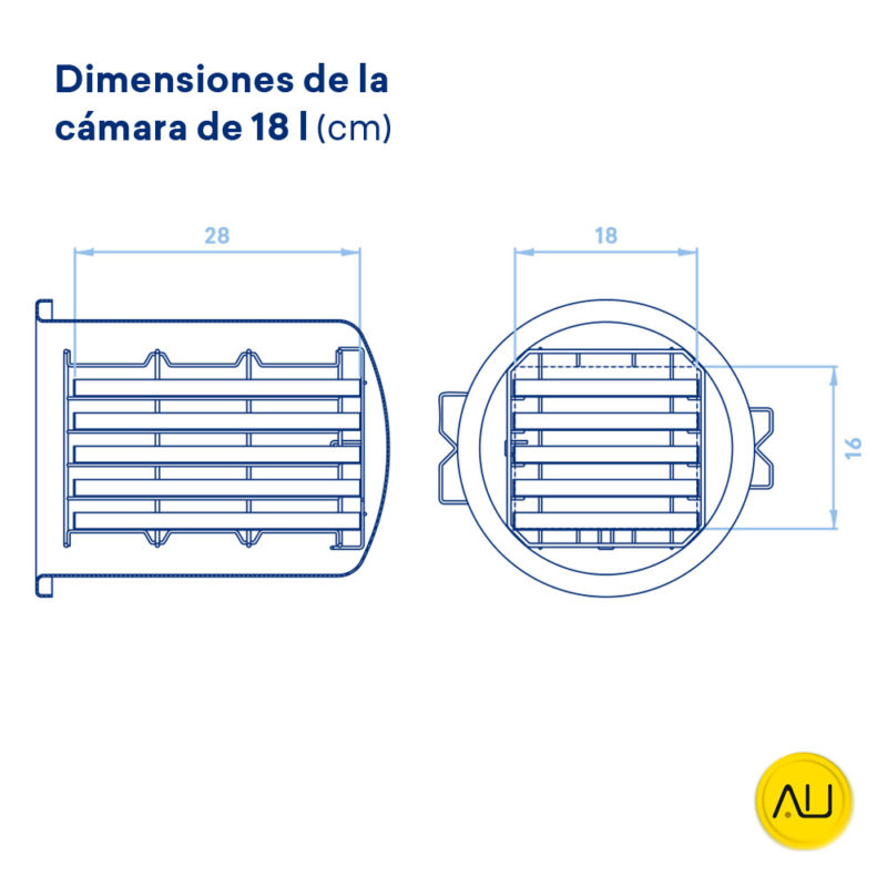 Plano dimensiones cámara autoclave Euronda E10 18L en venta para comprar en la tienda de Autoclav.es