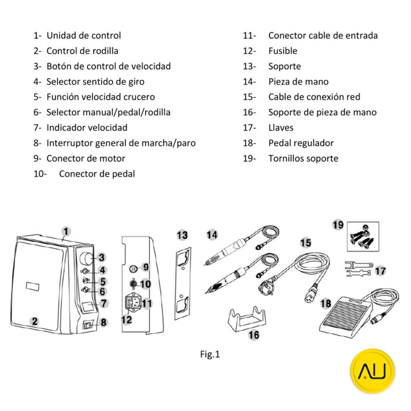 Contenido torno o micromotores Saeshin Forte 200 marca Abshot Tecnics en venta para comprar en la tienda de autoclav.es