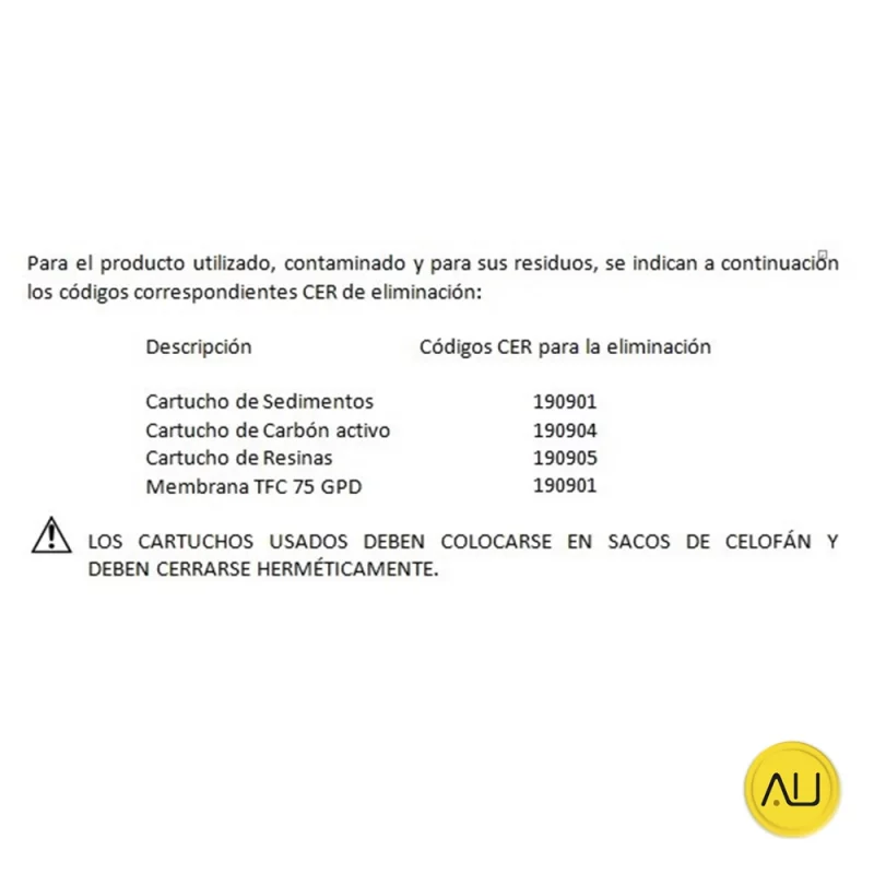 Eliminación cartuchos tratamiento de agua Pura de Tecno-Gaz en venta para comprar en la tienda de autoclav.es