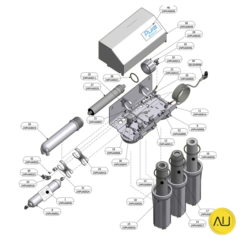 Diagrama despiece tratamiento de agua Pura Plus de Tecno-Gaz en venta para comprar en la tienda de autoclav.es