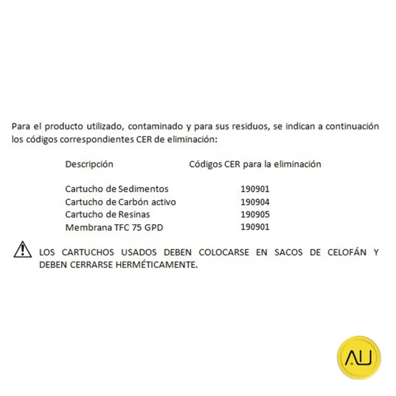 Eliminación cartuchos tratamiento de agua Pura Plus de Tecno-Gaz en venta para comprar en la tienda de autoclav.es